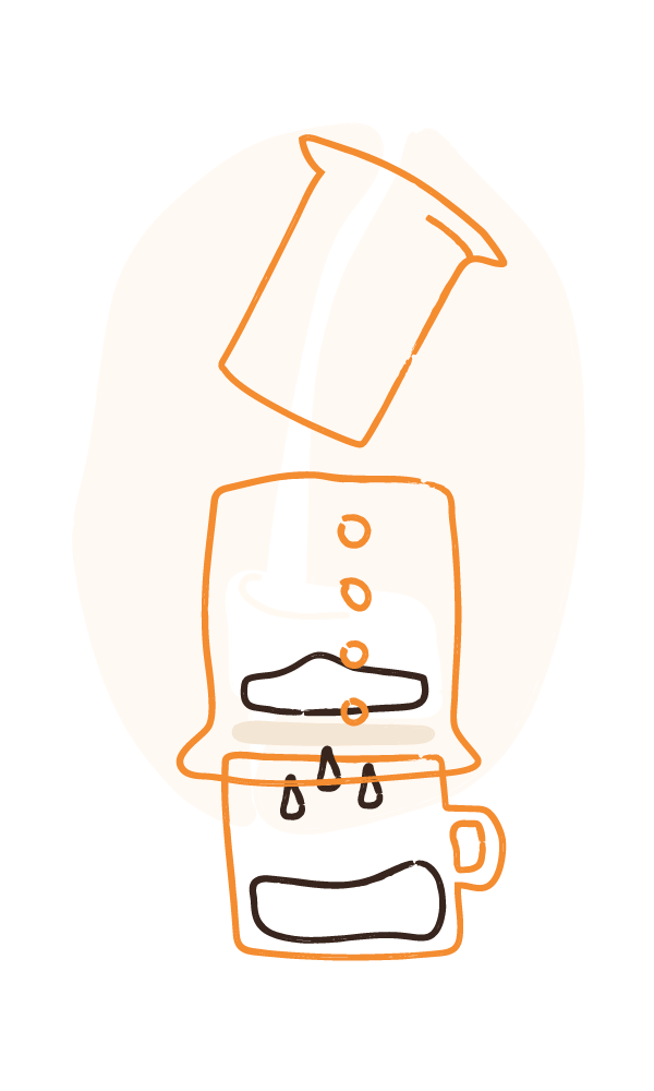 Ilustración de AeroPress siendo usada para preparar café