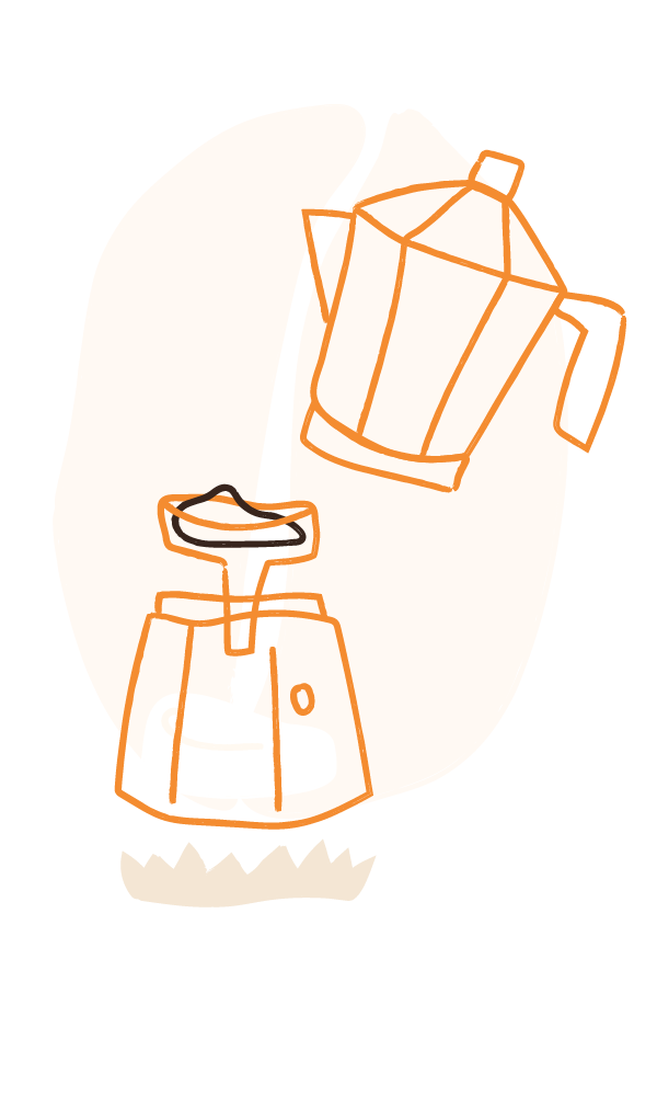 Ilustración de cafetera italiana siendo usada para preparar café