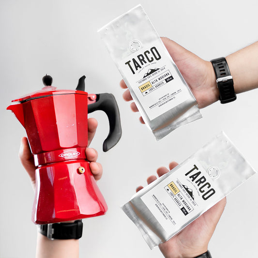 pack cafetera italiana con cafe de especialidad Brasil