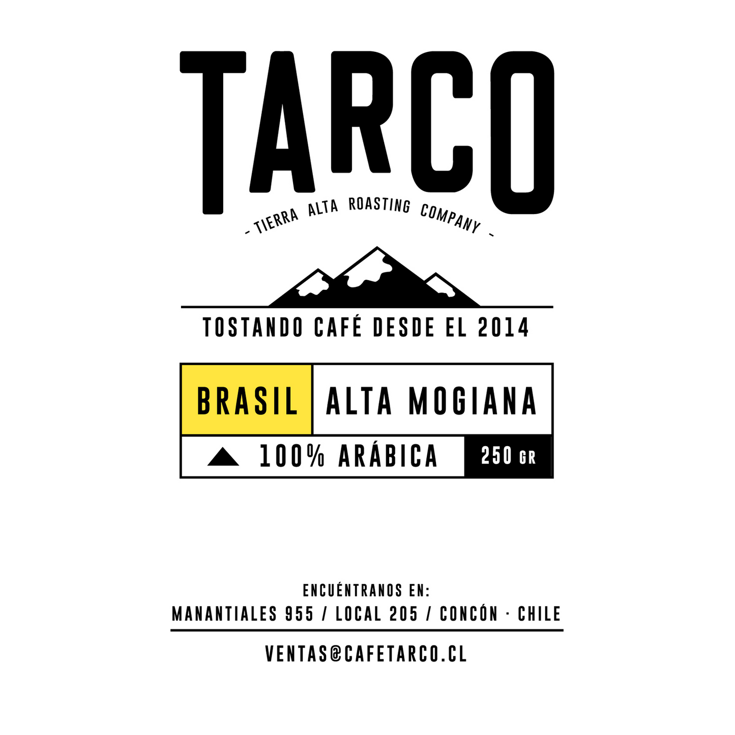 Etiqueta Café Especialidad Brasil Alta Mogiana - Café Tarco