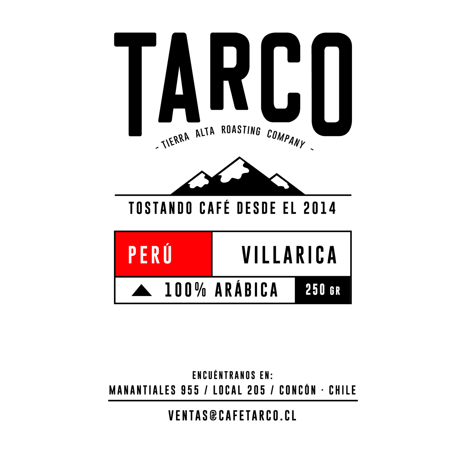 Etiqueta frontal de café Tarco Villarrica
